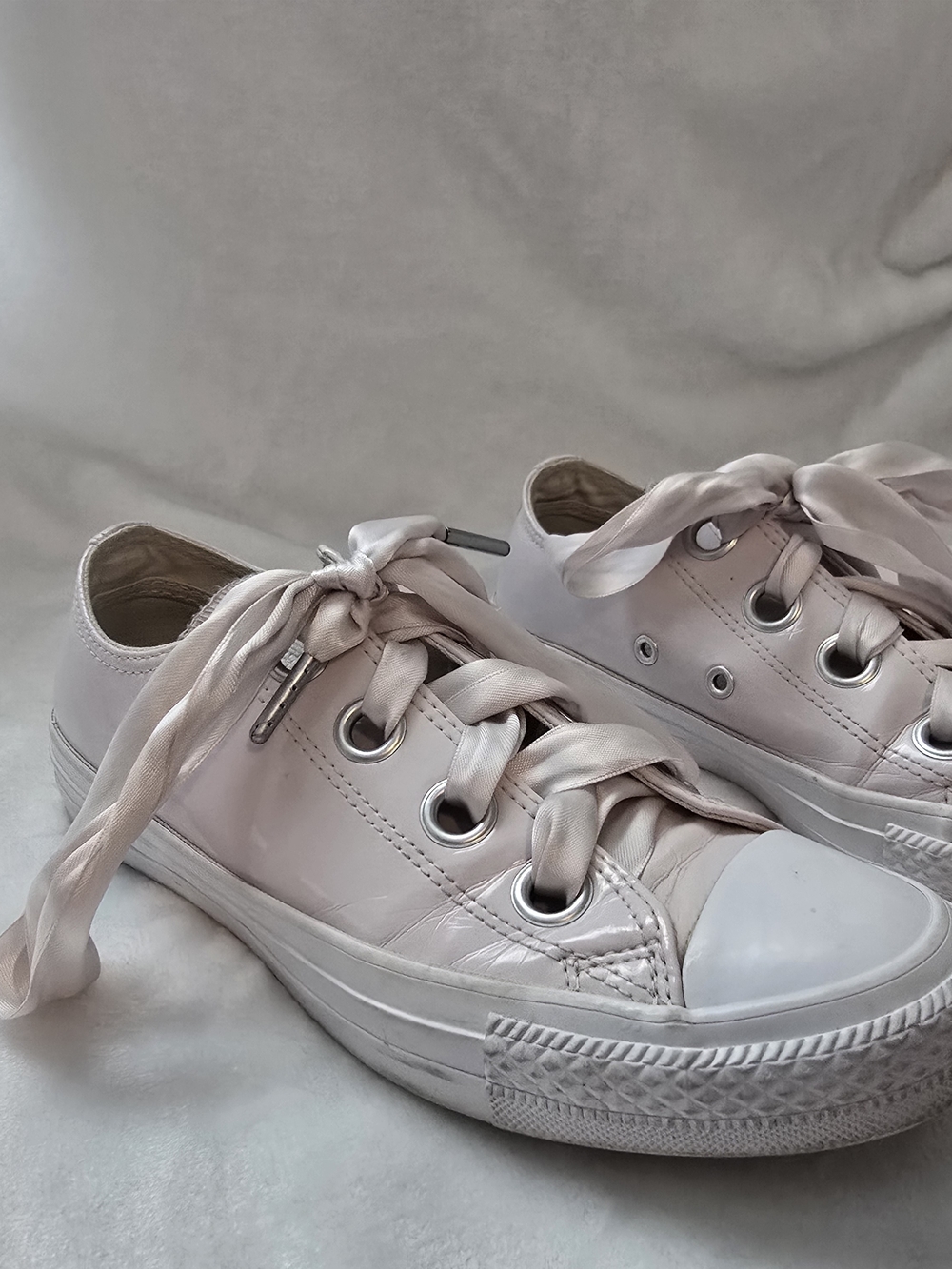 Converse Low-Top Satin Sneakers in Pale Pink